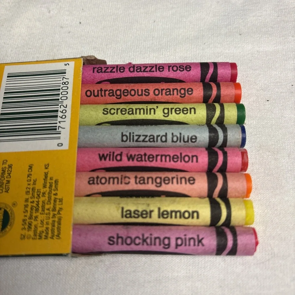 Vintage 1990 Crayola Fluorescent Crayons 8 Ct Binney Smith 52-008F USA